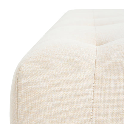 Beige Tufted Rectangular Linen Ottoman Bench, Upholstered Fabric Foot Stool with Rubber Wood Legs for Entryway & Bedroom