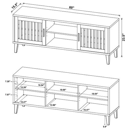 Dark Pine Rustic 60 Inch 2 Slatted Door TV Stand