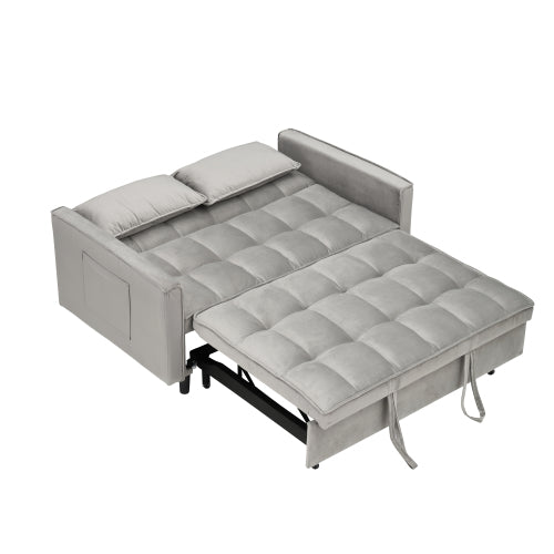 Modern Velvet 3-in-1 Convertible Sleeper Loveseat Futon Sofa-Bed w/Pockets & Pillows for Living Room