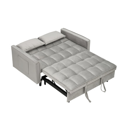 Modern Velvet 3-in-1 Convertible Sleeper Loveseat Futon Sofa-Bed w/Pockets & Pillows for Living Room
