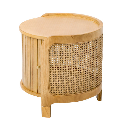 Round Rotating Coffee Table Rattan Hidden Storage MDF Modern Living Room Table