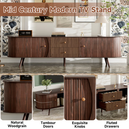 70.87 Inch Mid-Century Modern TV Stand with Tambour Doors & Fluted Drawers for 80 Inch TV