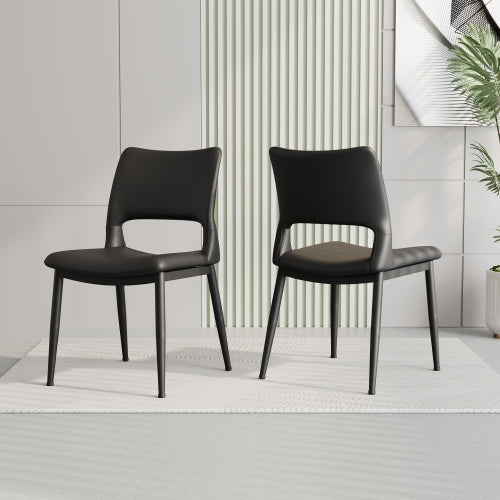 Set of 2 Modern Black PU Leather Dining Chairs, Stable Metal Frame Multi-Space Armless Side Chairs