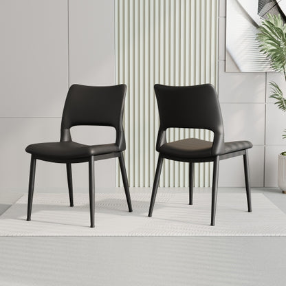 Set of 2 Modern Black PU Leather Dining Chairs, Stable Metal Frame Multi-Space Armless Side Chairs