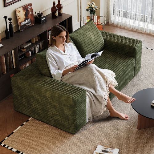 63-Inch Green Corduroy Deep-Seat Loveseat Sofa No-Assembly for Living-Room Bedroom Apartment Conference Room