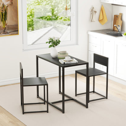 3-Piece Black Industrial Dining Set, MDF Table & 2 Low Back Stools with Footrests