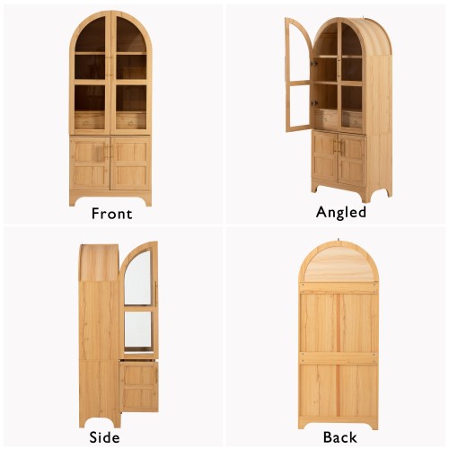 71 Inch Tall Arched Farmhouse Glass Door Kitchen Pantry Storage Cabinet