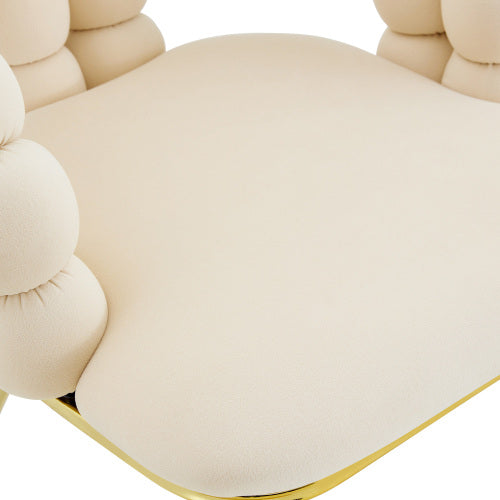 2 Pack Beige Velvet Dining Chairs, Bubble Cushion Back Accent Chairs with Gold Finished Metal Legs