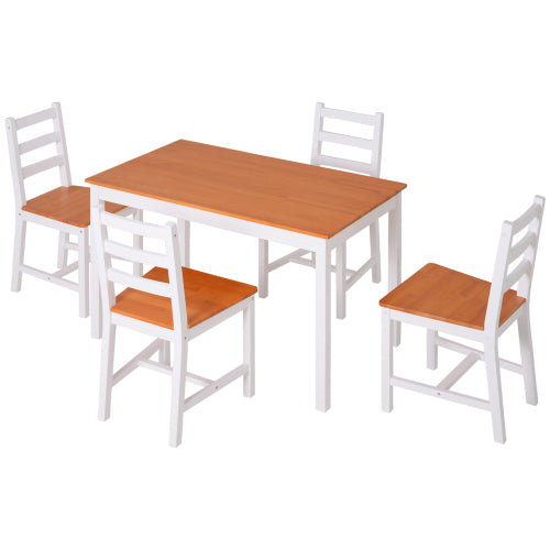5 Piece Dining Table Set with 4 Chairs, Solid Pine Wood