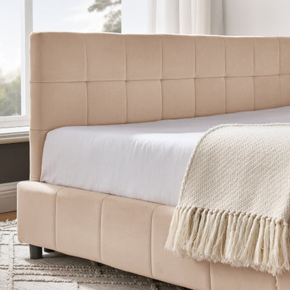 Full Size Upholstered Tufted  Bed Frame, Sofa Bed Frame with Comfortable Backrest and Armrests, Full Size Bed for Bedroom, Living Room,Velvet, PINK(80.5inch *59inch *30.5inch )