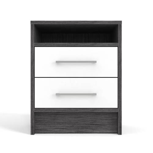 20-inch 2-Drawer Nightstand with Open Shelf, Modern Bedside Table with Metal Handles