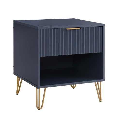 Midnight Blue Glam Nightstand with Tool-Free Assembly