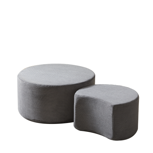 Set of 2 Upholstered Nesting Round Coffee Tables, Ottoman Side Table, No Assembly