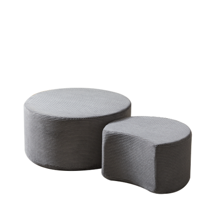 Set of 2 Upholstered Nesting Round Coffee Tables, Ottoman Side Table, No Assembly