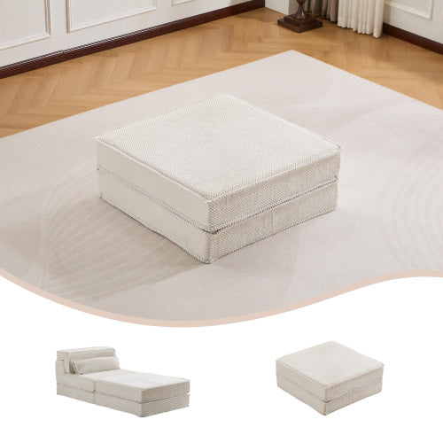 White Circle Fleece Modular Ottoman, No-Assembly Compression Convertible Floor Sofa Footstool for Small Spaces