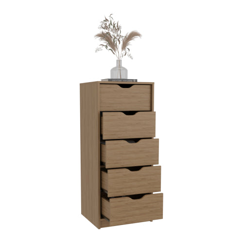 Tall Narrow Dresser, Pull Out System, Five Drawers, Natural Oak