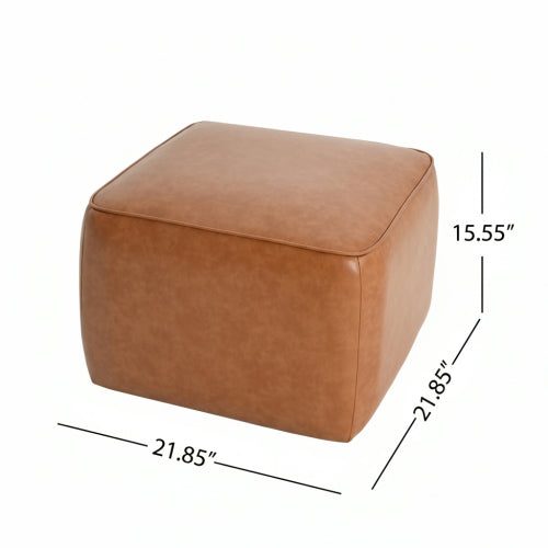 Tan PU Leather Square Ottoman with Foam Cushion and Modern Design