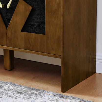 60 inch Mid Century Modern Sideboard Buffet Cabinet with Storage, TV Media Console, Storage Cabinet with Geometric Pattern & Adjustable Shelves for Kitchen Dining Living Room Entryway Hallway, Walnut