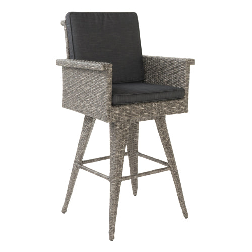 30" Outdoor Wicker Swivel Barstool with Water Resistant Cushion, Mixed Black and Dark Grey