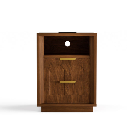Walnut 2-Pack Nightstands with Charging Station