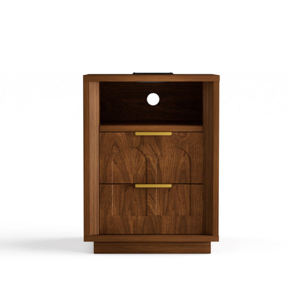 Walnut 2-Pack Nightstands with Charging Station