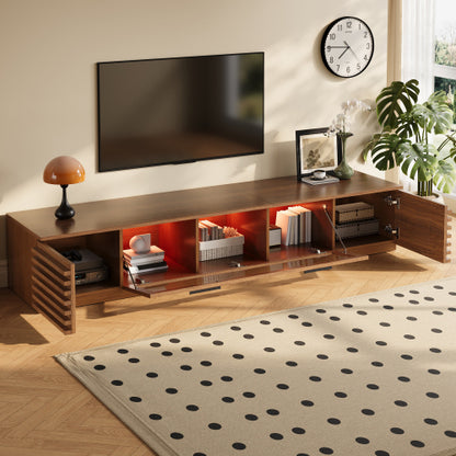 70.8 inch Walnut APP Control RGB LED Glass Flip Door TV Stand Legless Media Console For 80 inch TV