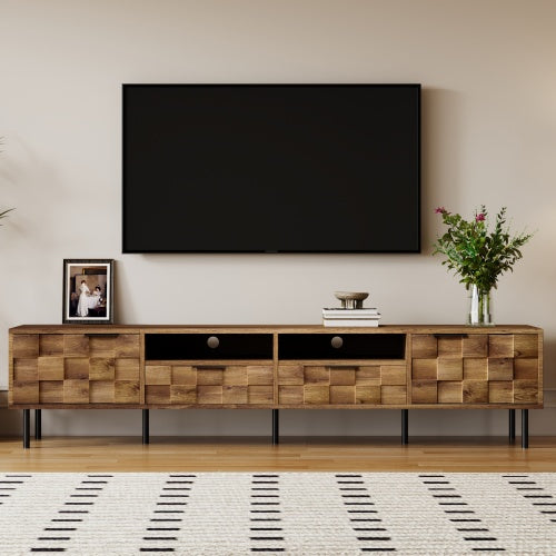 78.7 inch Natural Mid Century TV Stand 2 Drawer Media Console Supports Up To 85 Inch TV