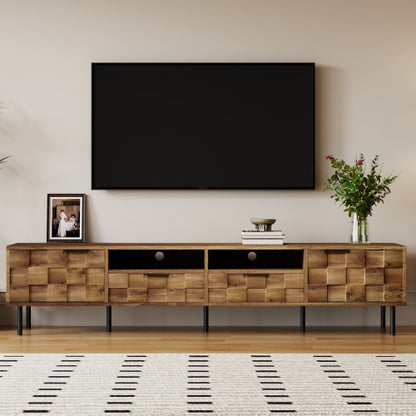78.7 inch Natural Mid Century TV Stand 2 Drawer Media Console Supports Up To 85 Inch TV