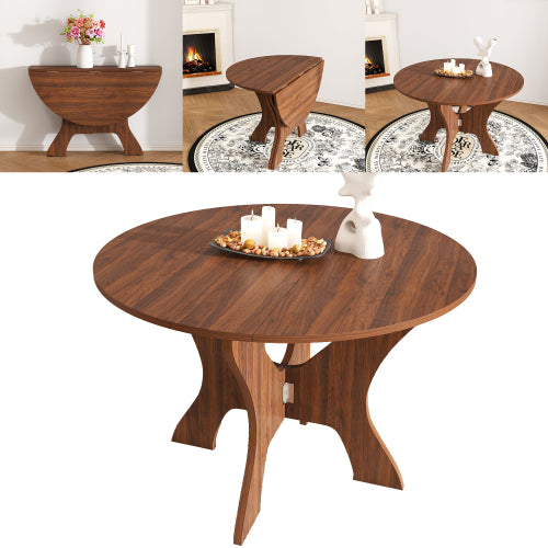 43 in Folding Dining Table for Small Spaces, MDF Table with Walnut Veneer, Space Saving Foldable Kitchen Table for Indoor and Outdoor Use