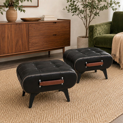 Rectangular Tufted Faux Leather Storage Ottoman with Handle & Metal Legs, Multiuse Footrest for Entryway & Small Apartment