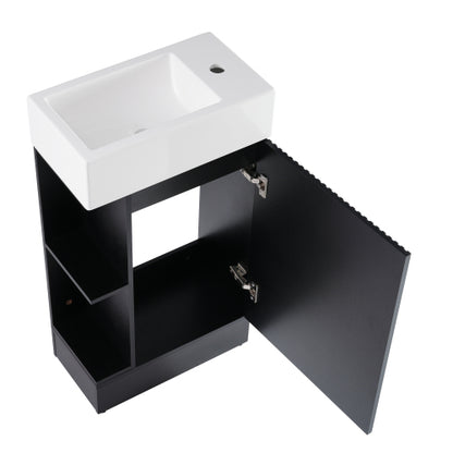 18.6" Bathroom Vanity with Sink, Bathroom Vanity Cabinet with Two-tier Shelf, Left or Right Orientation, Black (WF308491 New Color)