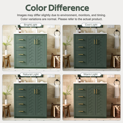 30'' Bathroom Vanity with Ceramic Sink Combo,Solid Wood Frame Bathroom Storage Cabinet, Freestanding Vanity Set with 3 Drawers& Soft Closing Doors