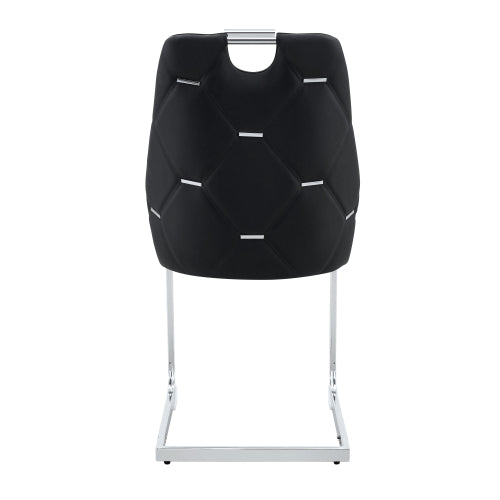 Set of 2 Black Gold Mesh PU High Back Dining Chairs, Silver Back Ring Chrome Pull Handle Solid Iron Frame