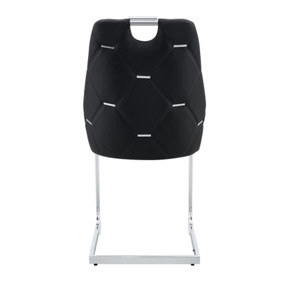 Set of 2 Black Gold Mesh PU High Back Dining Chairs, Silver Back Ring Chrome Pull Handle Solid Iron Frame