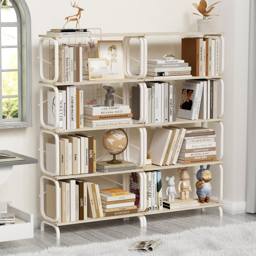 White 5-Tier Industrial Style Bookshelf, Metal Frame MDF Open Storage Rack, Max Total Load 450lbs