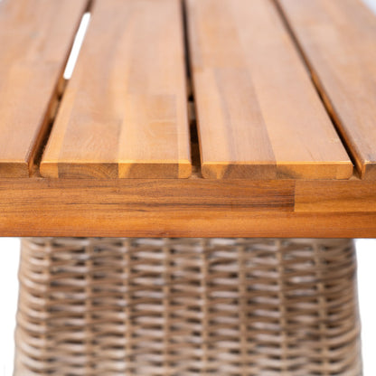 Outdoor 1pcs Acacia Wood Bench,Teak Finish+ Brown Wicker