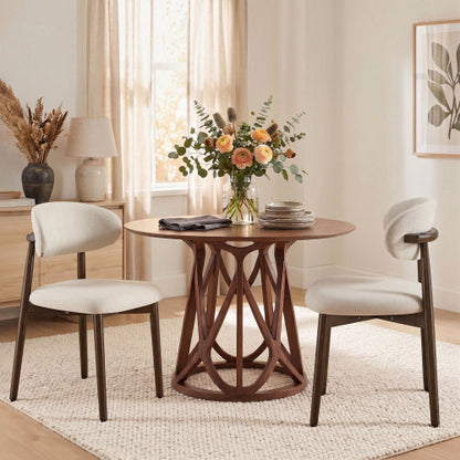 Farmhouse Chenille Dining Chairs with Solid Wood Legs, Set of 2, Beige
