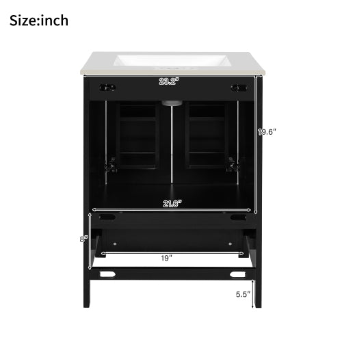 24-inch bathroom vanity with integrated undermount basin and a storage cabinet featuring 2 doors and 1 drawer. Includes double-layer door shelf, soft-close design, and versatile storage solutions