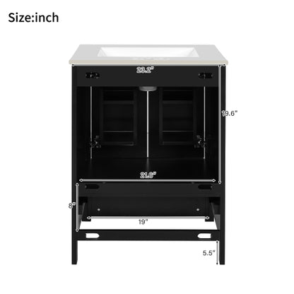 24-inch bathroom vanity with integrated undermount basin and a storage cabinet featuring 2 doors and 1 drawer. Includes double-layer door shelf, soft-close design, and versatile storage solutions