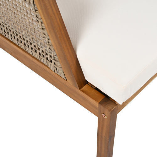 2 Piece Acacia Wood Patio Furniture Club Chair, Set of 2 Outdoor Wicker Armchair, Deep Seating with Soft Cushions for Porch, Garden, Backyard, Balcony, Teak & Mix Brown & Cream