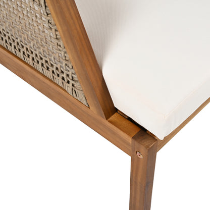 2 Piece Acacia Wood Patio Furniture Club Chair, Set of 2 Outdoor Wicker Armchair, Deep Seating with Soft Cushions for Porch, Garden, Backyard, Balcony, Teak & Mix Brown & Cream