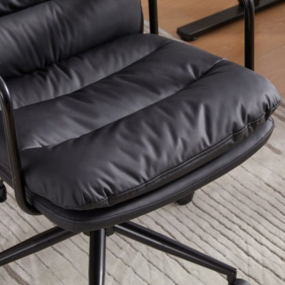 Office Chair,Mid Back Home Office Desk Task Chair with Wheels and Arms Ergonomic PU Leather Computer Rolling Swivel Chair with Padded Armrest,The back of the chair can recline 40¡ã (Black),SW1741BK
