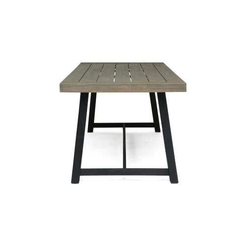 Outdoor Acacia Wood Dining Table, Sandblast Gray Finish and Black
