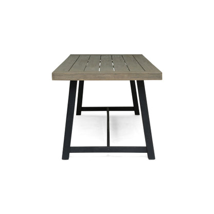 Outdoor Acacia Wood Dining Table, Sandblast Gray Finish and Black