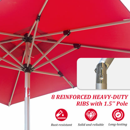 Rectangle Patio Umbrella with Crank Lift and Tilt Function, Brick Red (Base not included)