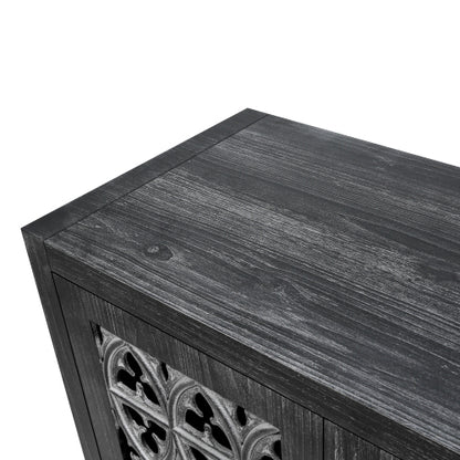 Antique Black Hollow Floral Four-Door Cabinet American Country Style Adjustable Layer Wooden Living Room TV Storage Cabinet