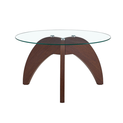 Claw Leg Round Glass Coffee Table Walnut MDF 27.5 Inch Load 300 lbs