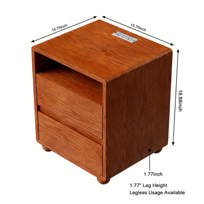 20inch Modern Nightstand with 2 Drawers And Shelves Solid Wood Night Stand with Charger Station Mid Century Bedside Table Curved Wood Side Table-Walnut