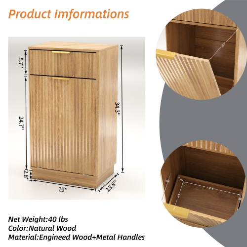 Woodgrain Tilt-Out Trash Can Cabinet with Drawer
