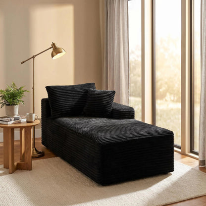 Black Corduroy Leg-Free Floor-Hugging Armless Modular Accent Chair for Living-Room Bedroom